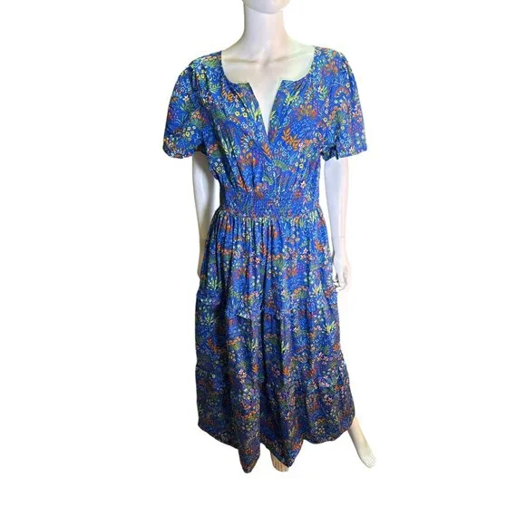 SUGARLIPS V-Neck Smocked Waist Tiered Maxi Dress Cotton Spring Easter XL EUC - Picture 1 of 7